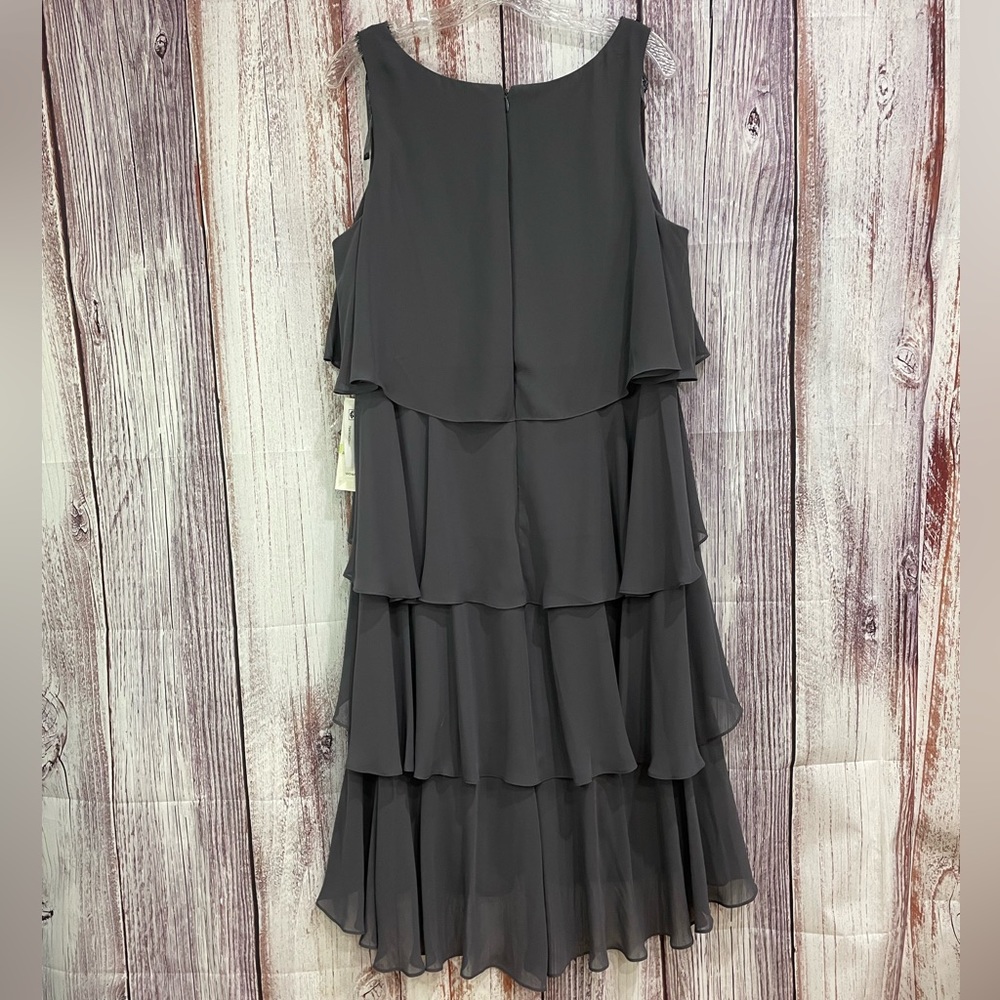 Grey Sleeveless Tiered Ruffled Beaded Dress Women's Size 18W S.L. Fashions #5003 - Picture 2 of 15